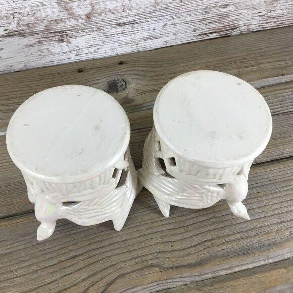 Set of 2 Ceramic Dove Bird & Star Votive Candle Holders Tall Pearl Iridescent - Picture 10 of 13